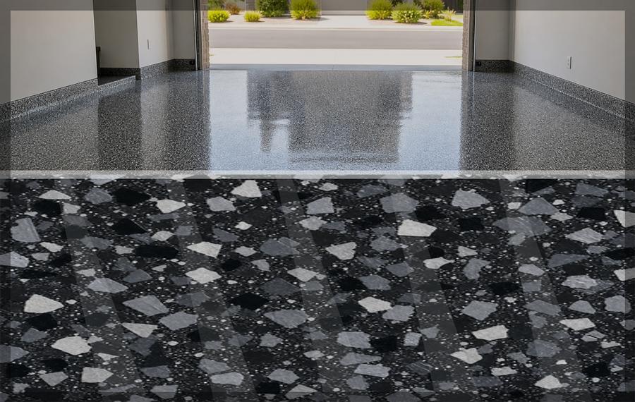 Finished shop floor in Midnight flake, Mesa